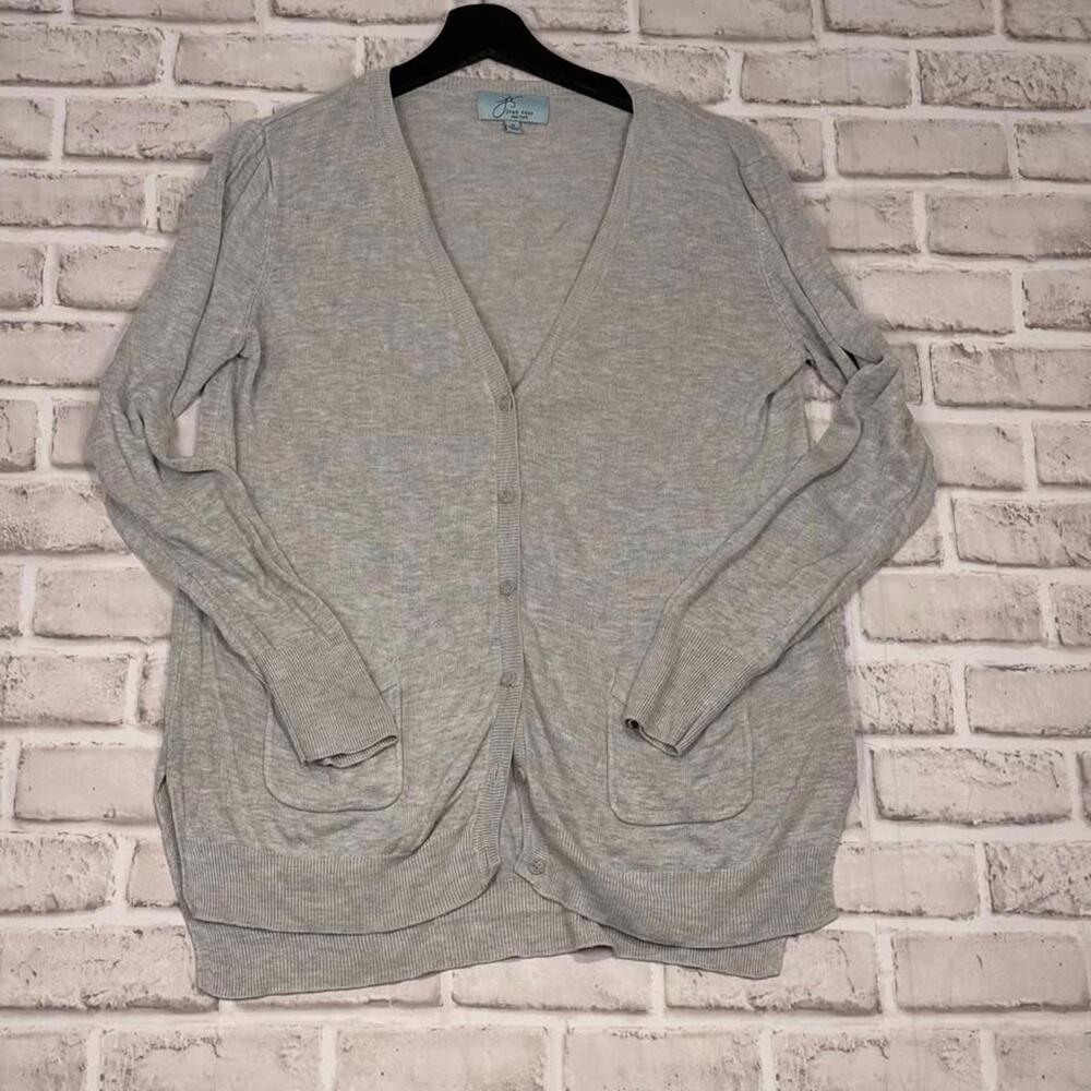 Joan Vass Cardigan Button Front‎ Pockets Gray Lightweight Sweater Women's M